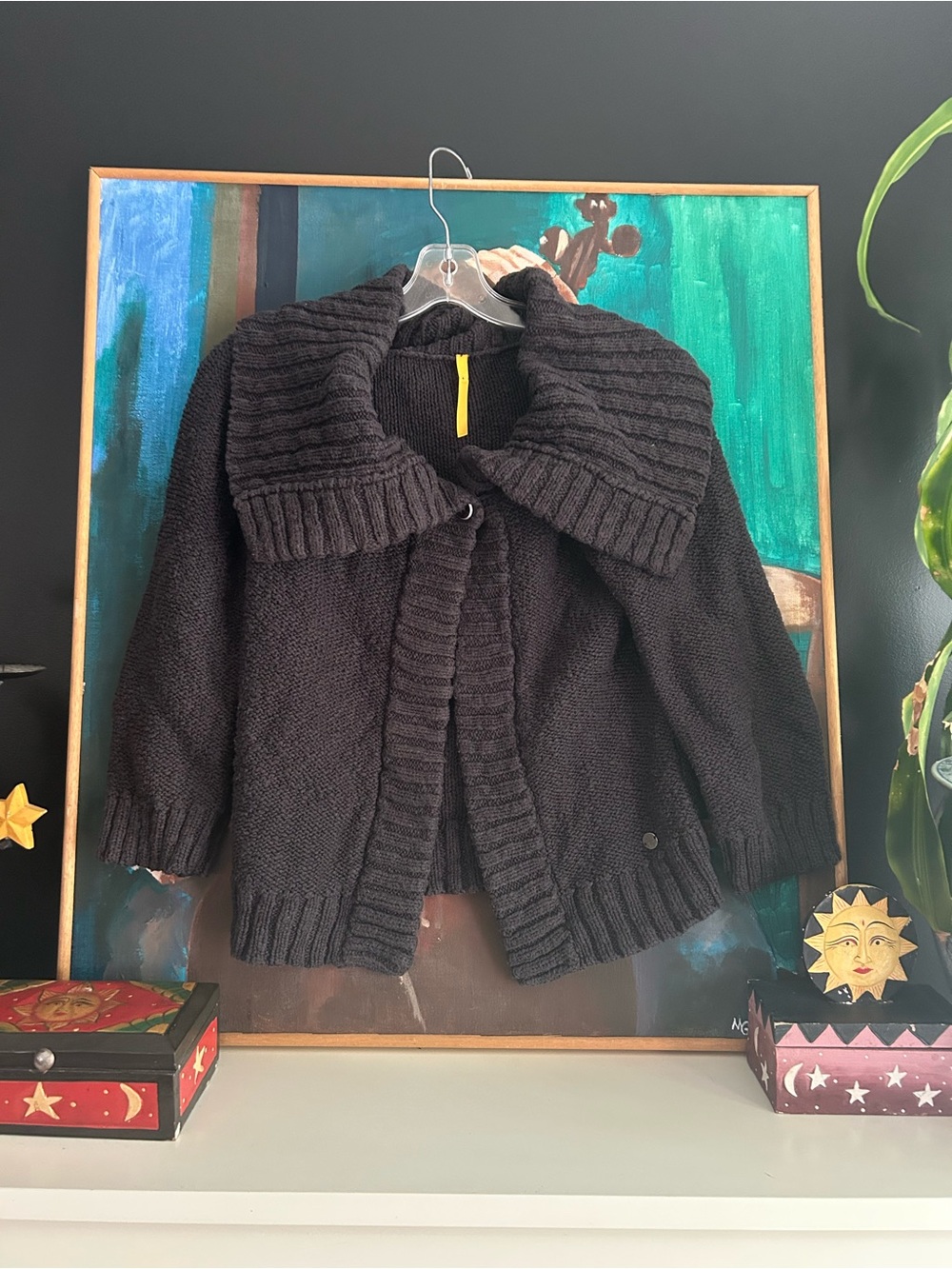 Black Chunky Knit Tie Front Cardigan Sweater Oversized Cozy Women’s One Size